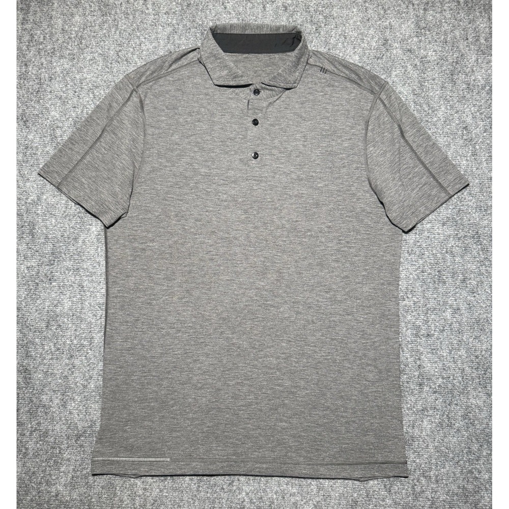 Lululemon‎ Mens Evolution Polo Shirt Grey Heathered Short Sleeve Size L Large